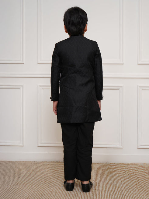 Boy's Black Sherwani And Pyjama Set
